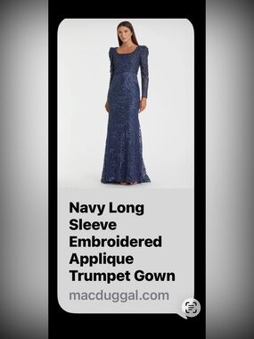 Navy Long-Sleeve Embroidered Appliqué Trumpet Skirt